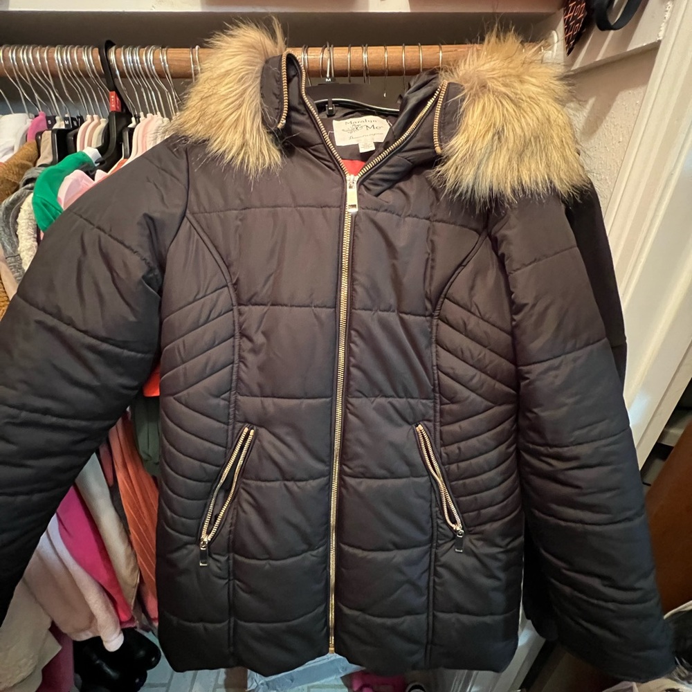 Maralyn & Me Black Puffer Jacket with Faux Fur Trim